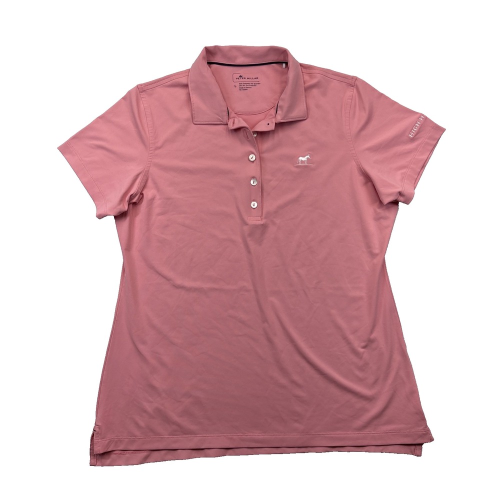 Peter Millar Golf Polo Womens L Coral Preppy Country Club High Hampton